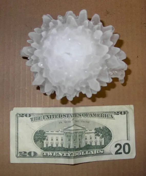 Jättehagel jämte dollarsedel