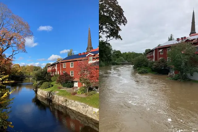 Foto på översvämmade hus