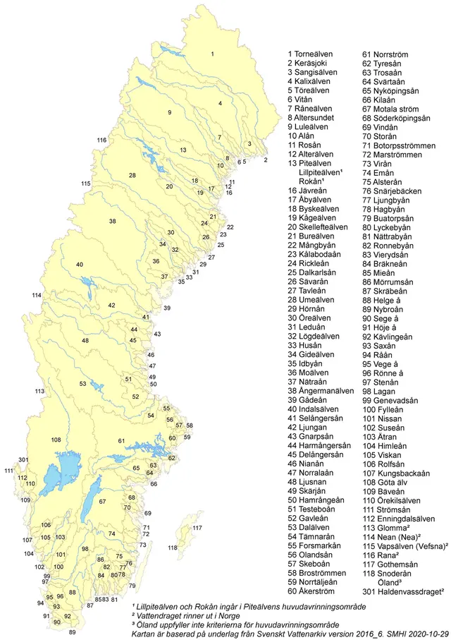 Karta över Sveriges huvudavrinningsområden