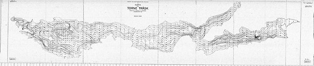 Foto på en äldre djupkarta på Torneträsk