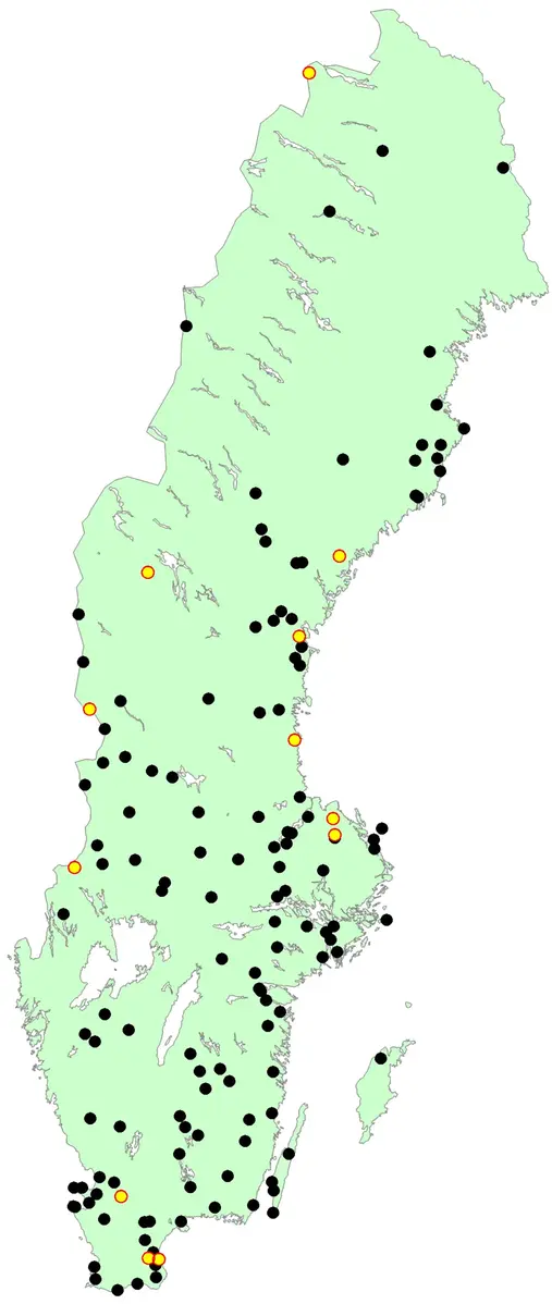 Stationer som mätt minst 90 mm (1945 – 2019) under ett dygn