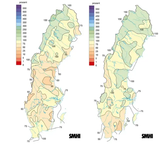Sverigekartor över neder bördsavvikelse