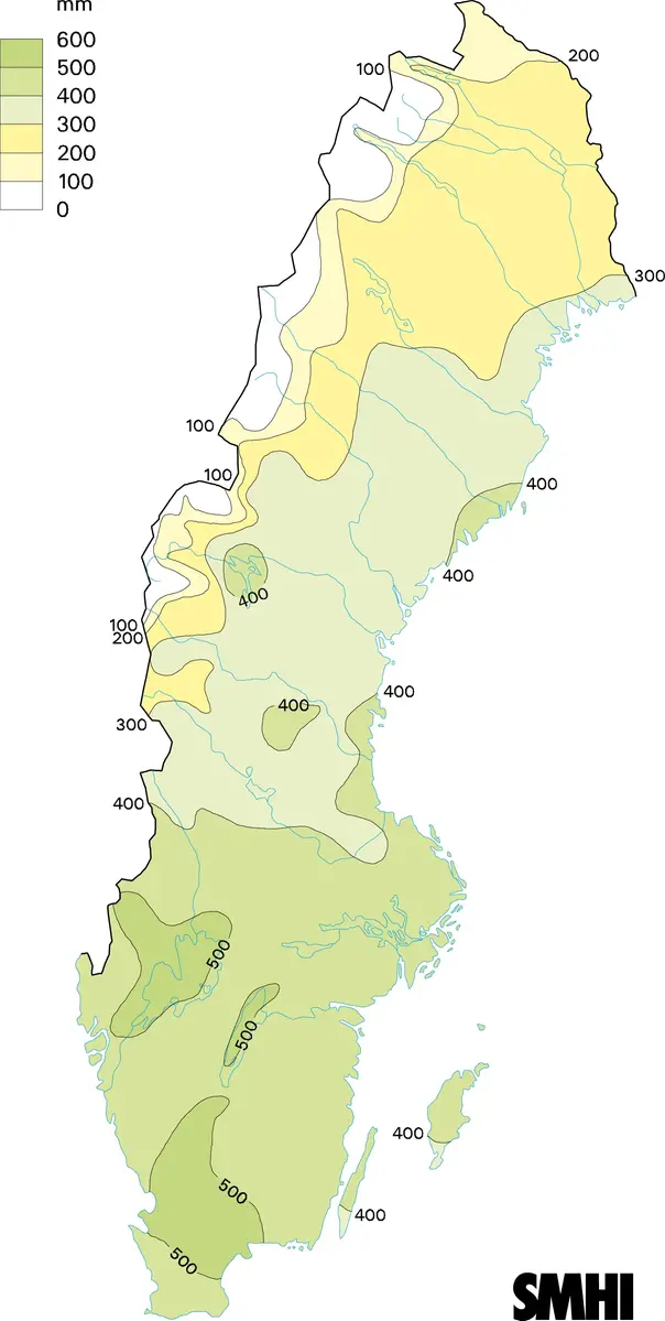 Normalkarta årsavdunstning medelvärde 1961-1990