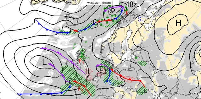 Väderläget klockan 20 den 10 april 2013